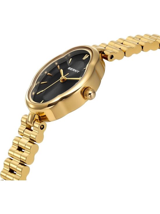 Womens Gold Black Vintage Copper Mirrors Shape Dainty Ladies Quartz Luxury Watch main image 6